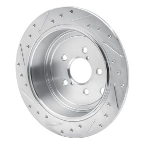 Subaru WRX Brake Rotor (1) - Rear Right - R1 Concepts - Drilled & Slotted - Silver - `08-`15